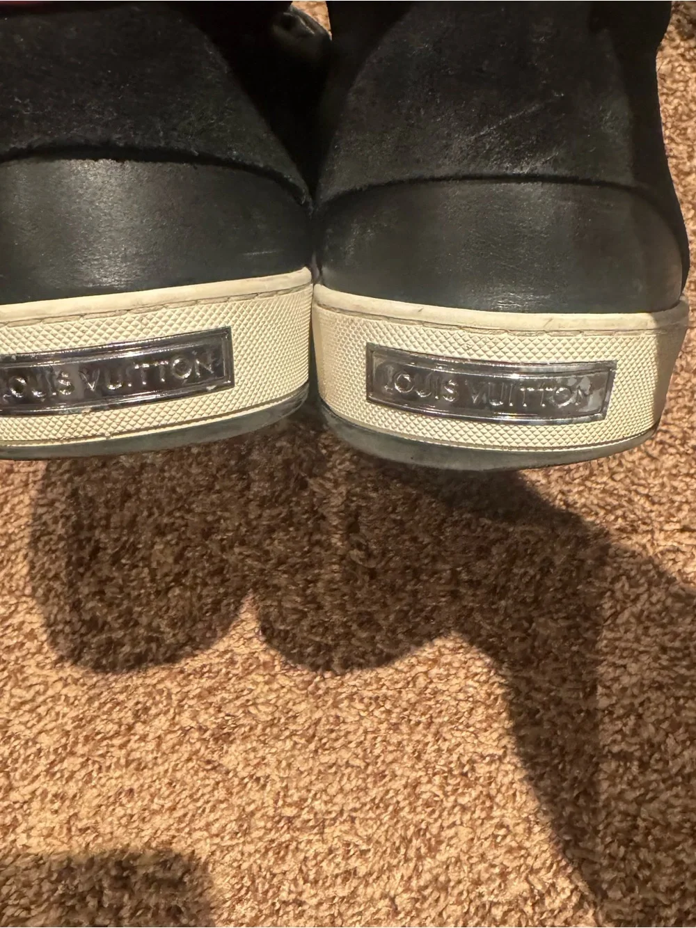 Louis Vuitton Black Leather Boat Shoes with White Trim